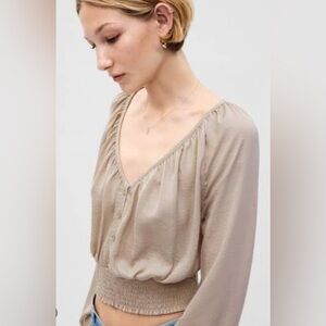 GAP Button Front Smocked Hem Top NWOT